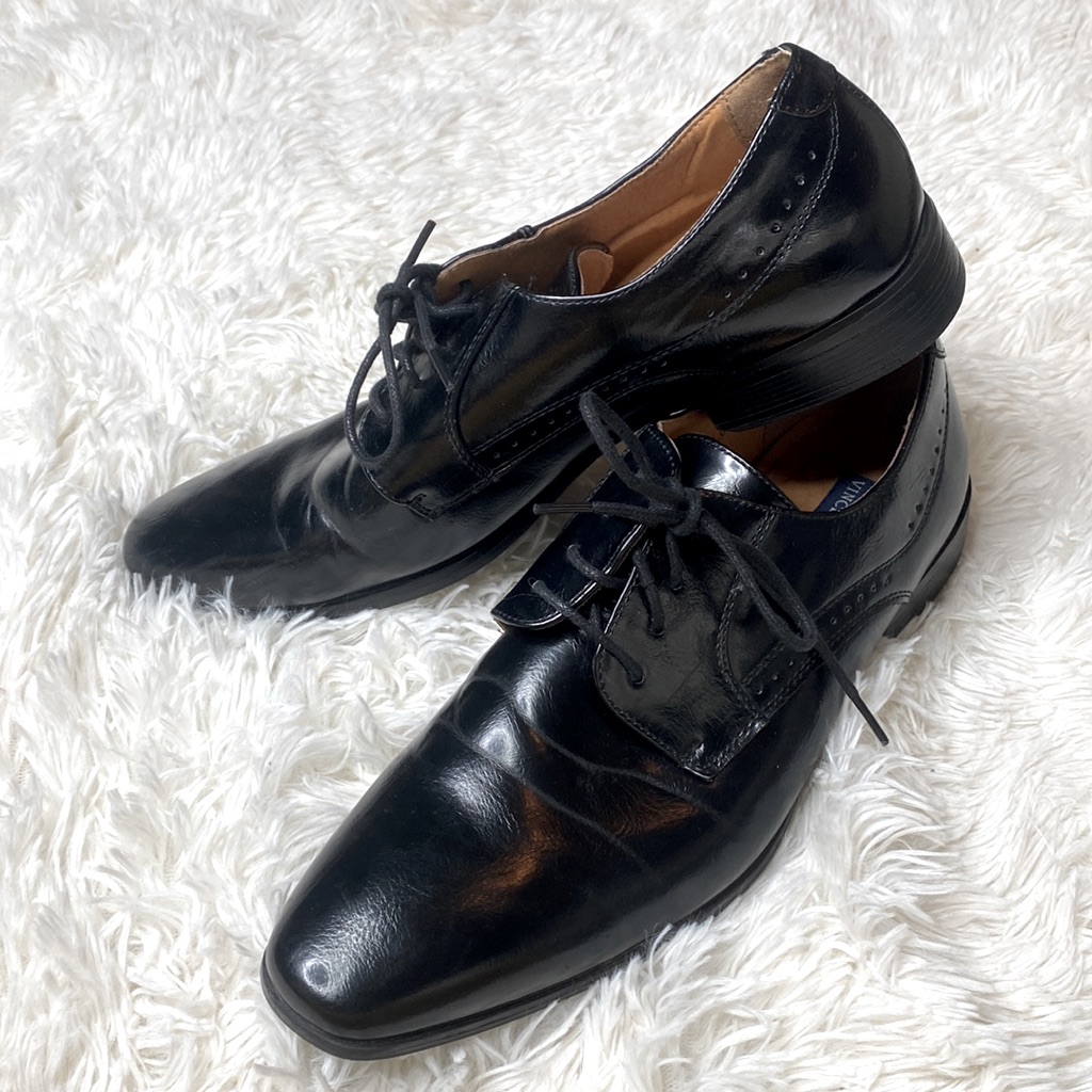 Vincent Cavallo Shiny Black Leather Lace Tie Oxford Dress Shoes Men’s Size 10